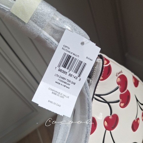 Coach Teri Shoulder Bag In Signature Canvas With Cherry Print Pink Cherry Charm - Picture 10 of 15